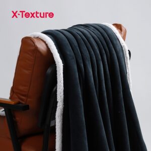 Black flannel and white sherpa fleece fabric draped over a chair.